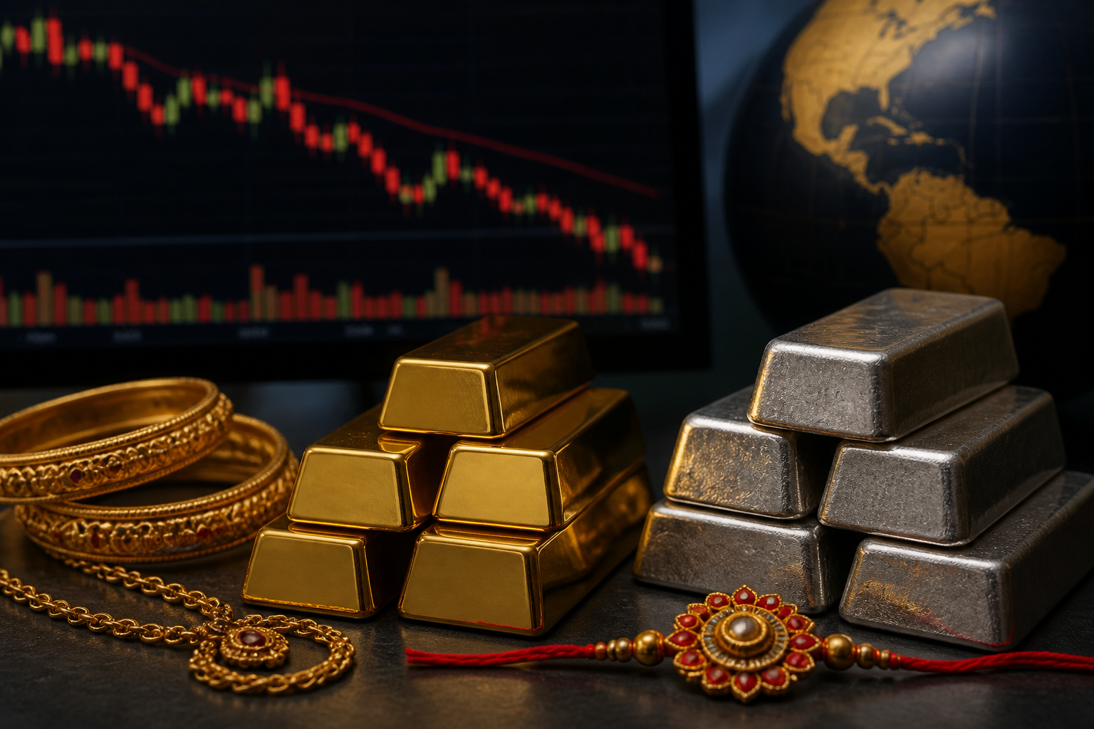 Gold and silver prices fall on Raksha Bandhan; MCX rates also decline