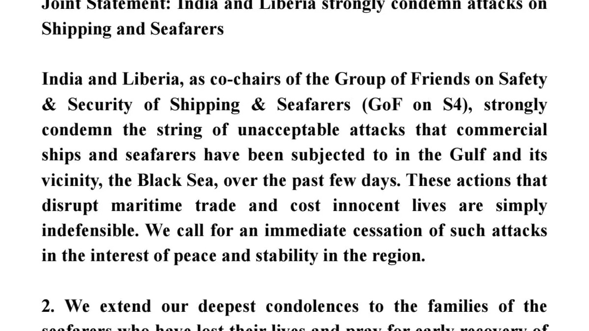 India and Liberia condemn attacks on commercial ships and seafarers in joint statement