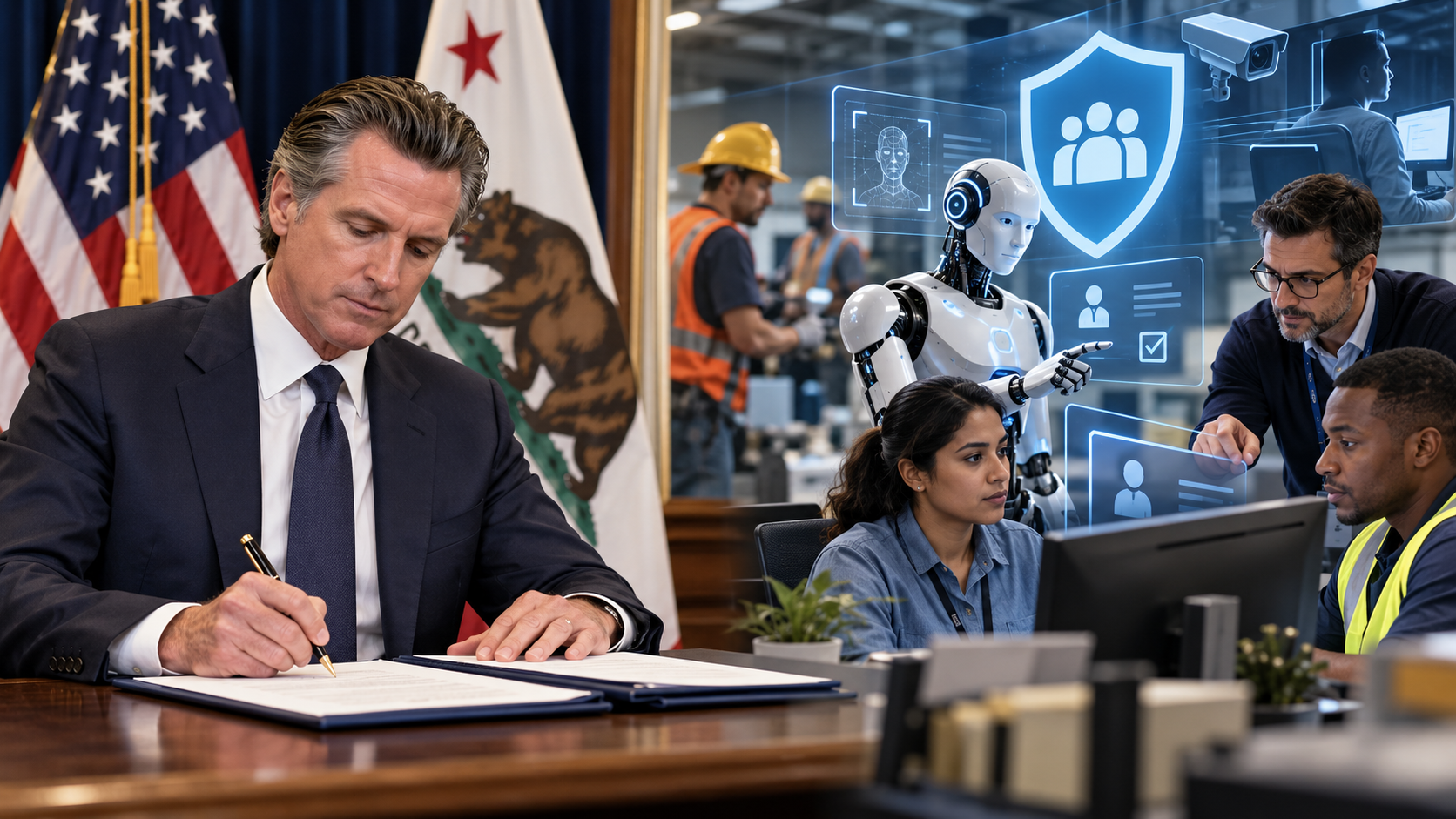 Newsom signs California AI worker protections, challenges Trump over absent federal regulation