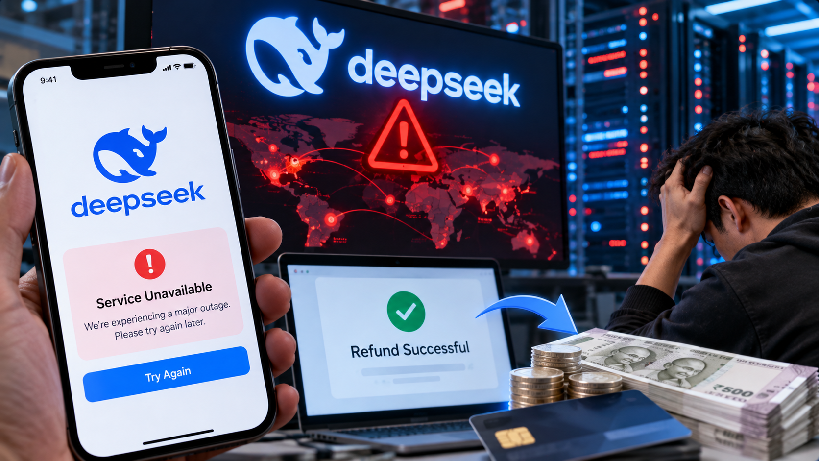 DeepSeek की लगभग 5 घंटे की ठप सेवा के बाद यूजर्स को 1 हफ्ते का रिफंड