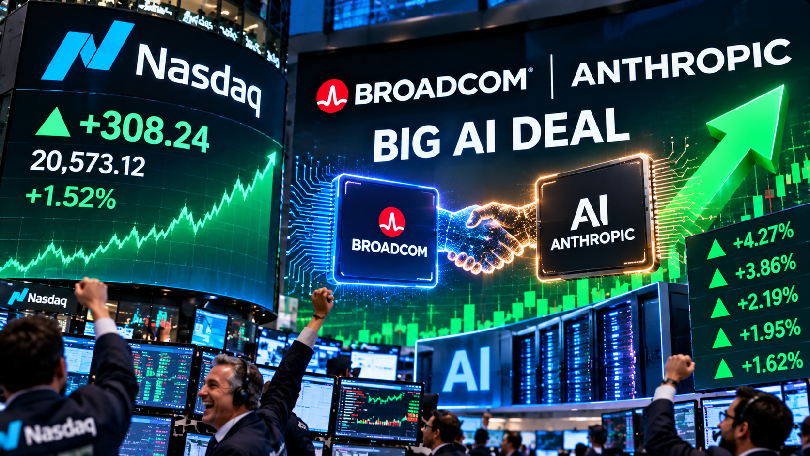 Broadcom-Anthropic डील की खबर से Nasdaq में 308 अंक की तेज उछाल, AI शेयरों को सहारा